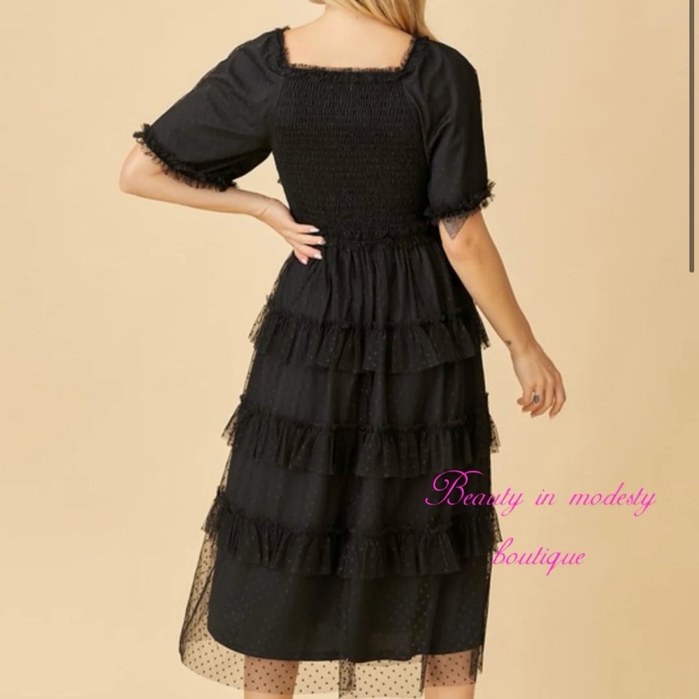 Polagram Black Layered Midi Dress - Picture 2 of 3